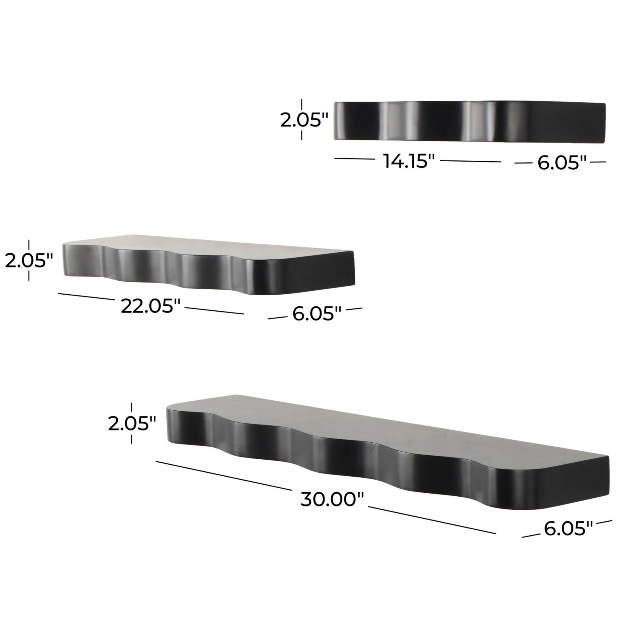 Black Wood Handmade Wall Shelf Set
